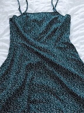 Spaghetti Strap Floral Slip Dress in Teal